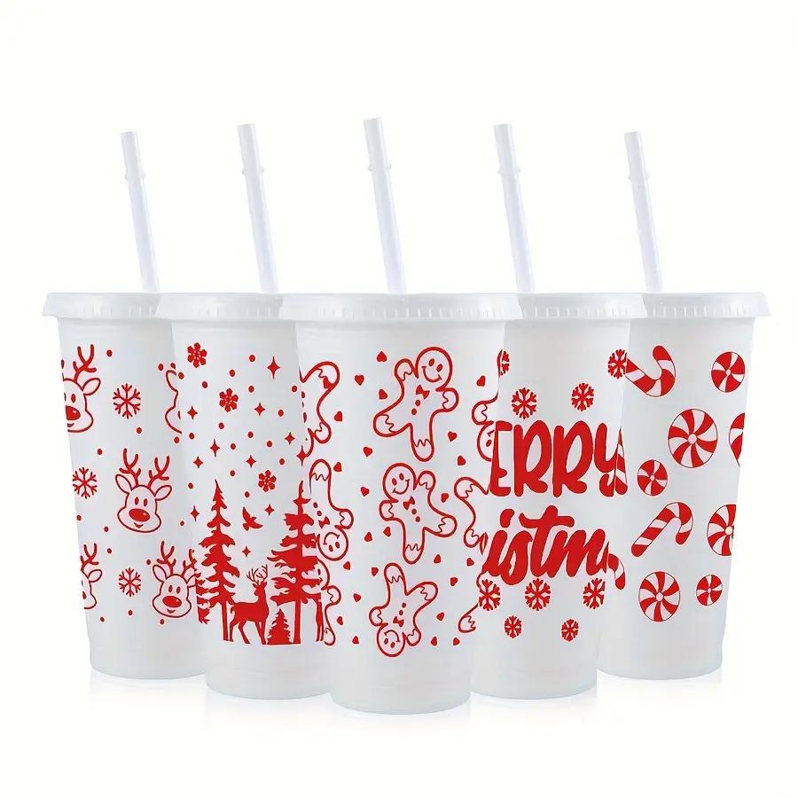 New Christmas Plastic Cup 710ML PP Straw Cup With Lid Reusable 24OZ Water Bottle Juice Iced Coffee Milk Cups for Santa Parties