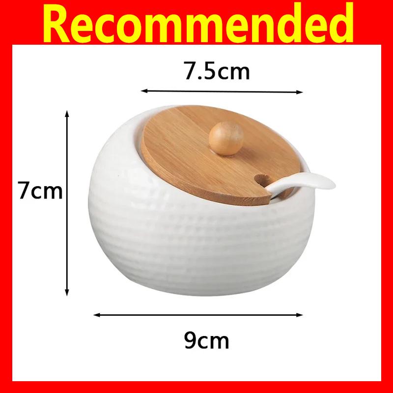 

Керамические банки для приправ с деревянной крышкой Солонки Кухонные принадлежности Органайзер для белых специй Канистра Набор ложек Коробка для белого сахара