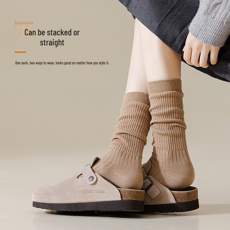 Women's Antibacterial Cotton Knee-High Socks - Soft, Breathable, Solid Color, Versatile for Spring & Autumn