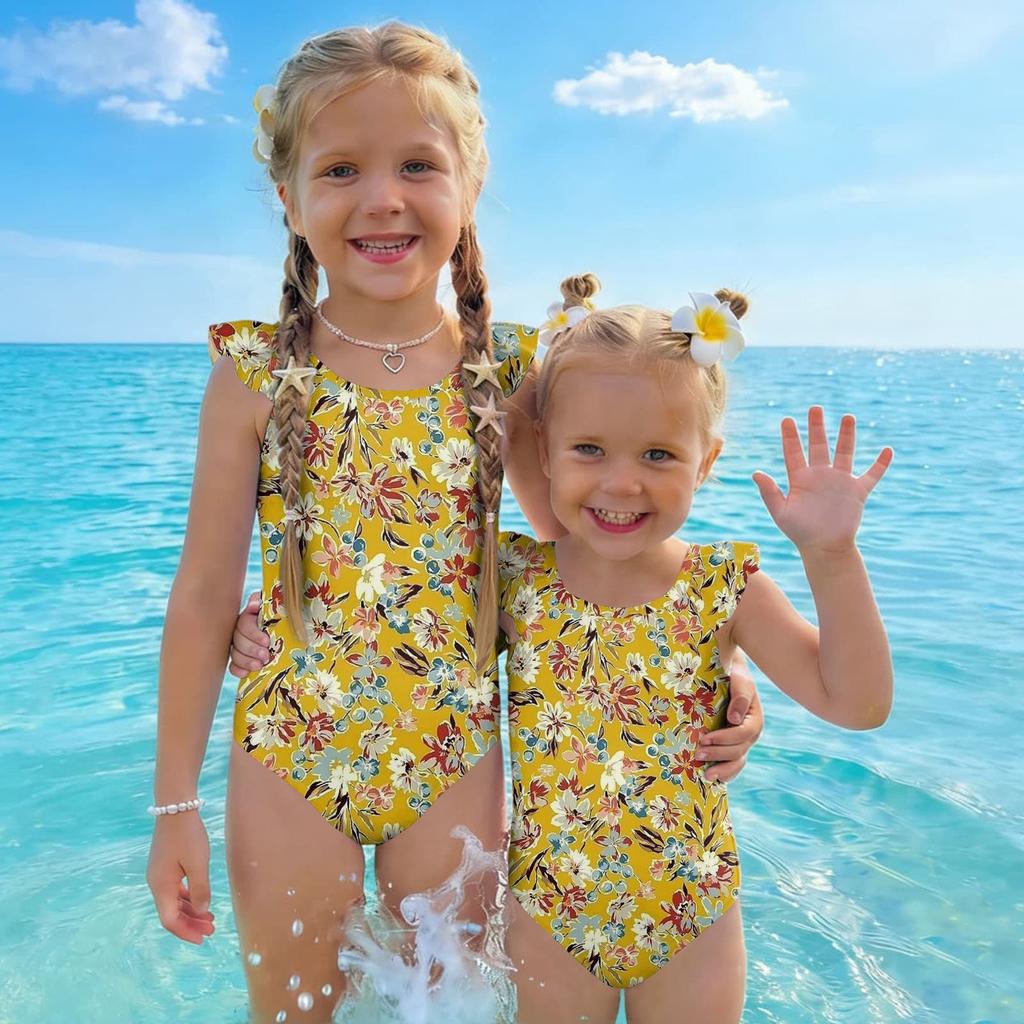 Girls One Piece Swimsuit Floral Print Sleeveless Summer Beachwear Kids Swimwear Comfortable Fit Lightweight Fabric