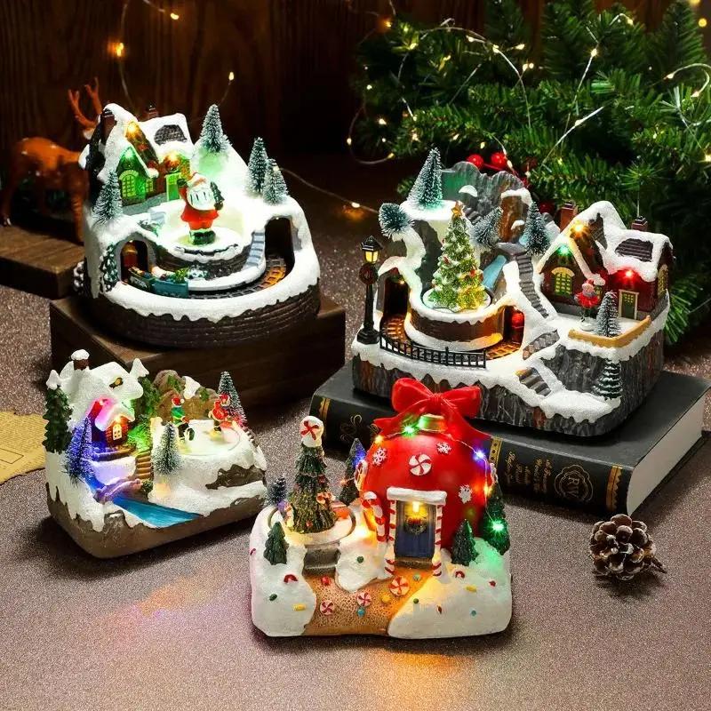 Verschiedene weihnachtliche drehende leuchtende musikalische Harz-Musikbox-Ornamente Weihnachtsgeschenk