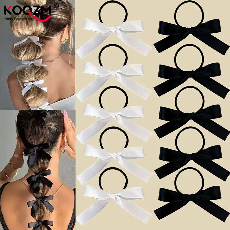 5 Stück Schleifenverzierte Haargummis für Mädchen Damen Style Haarbänder Schleifen-Haarseil Mode Einfarbig Geschenk Kopfschmuck Haarschmuck