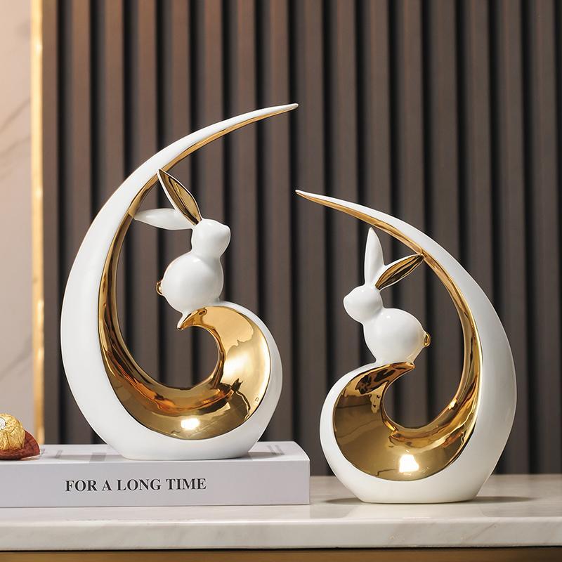 Modern Creative Rabbit Ceramic Ornaments Office Cafe Table Sculpture Gift Crafts Home Living Room Bookshelf Desk Figurines Decor