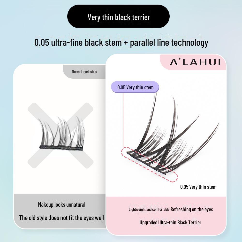 Lazy Eyelashes: Small Flower Curl, Double V, Thick, Natural-Look, Black Thin Stem False Eyelashes.