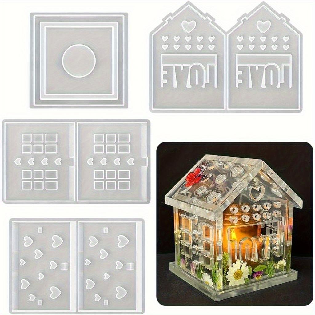 3D Combined Heart House Tealight Holder Silicone Mold, House Candle Holder Mold for Epoxy Resin
