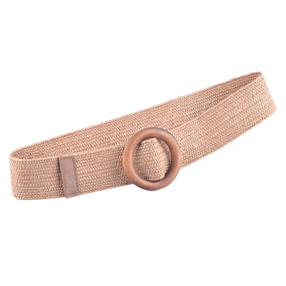 Wooden Buckle Elastic Straw Belt 