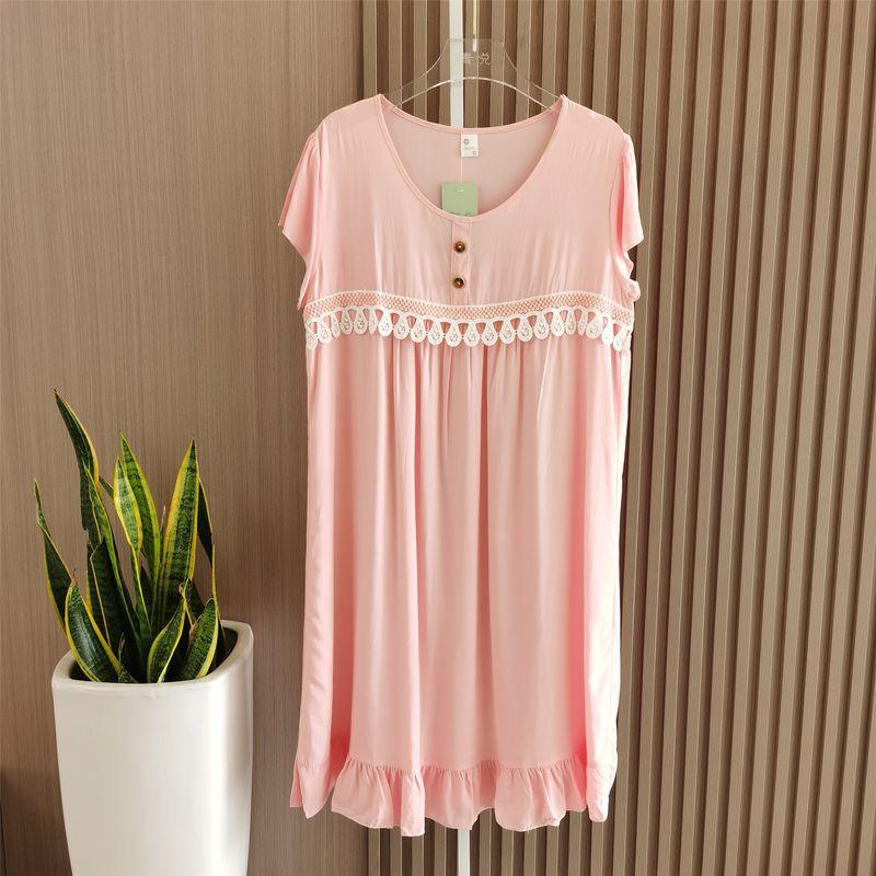 

Dress Women s Summer Cotton Silk Short Sleeve Lace Summer Sleeping Dress Women s Maternity Dress New Arrival Nightdress K-style Student s Dress Tangerine Pink Bust size 96, Length 93 All yards