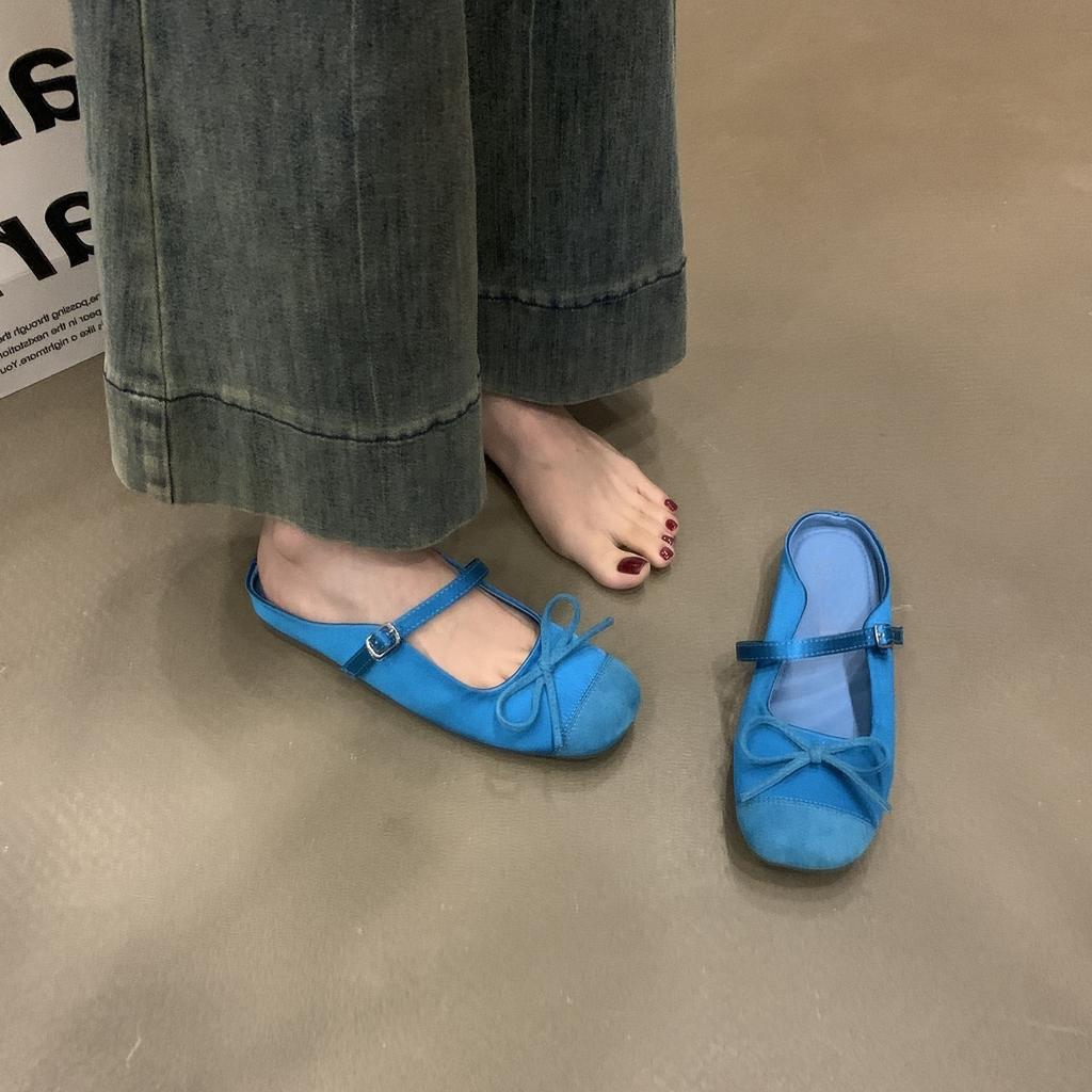 Bow Half Slippers Baotou Sandals Women's Shoes Inner Height Increase Early Spring Single Shoes