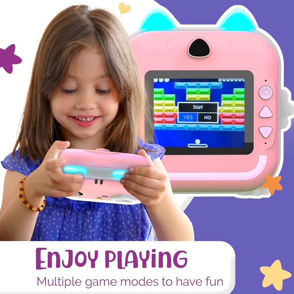 2.4 Inch IPS Screen Kids Instant Camera Full HD Instant Print Digital Camera Light Ear With Lanyard Birthday Gifts Boys Gilrs