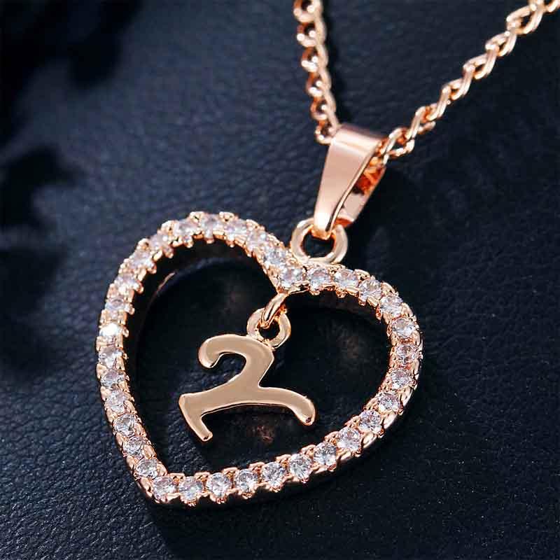 Heart Letters 26 Love Crystal Women Silver Plated Chain Jewelry Necklace