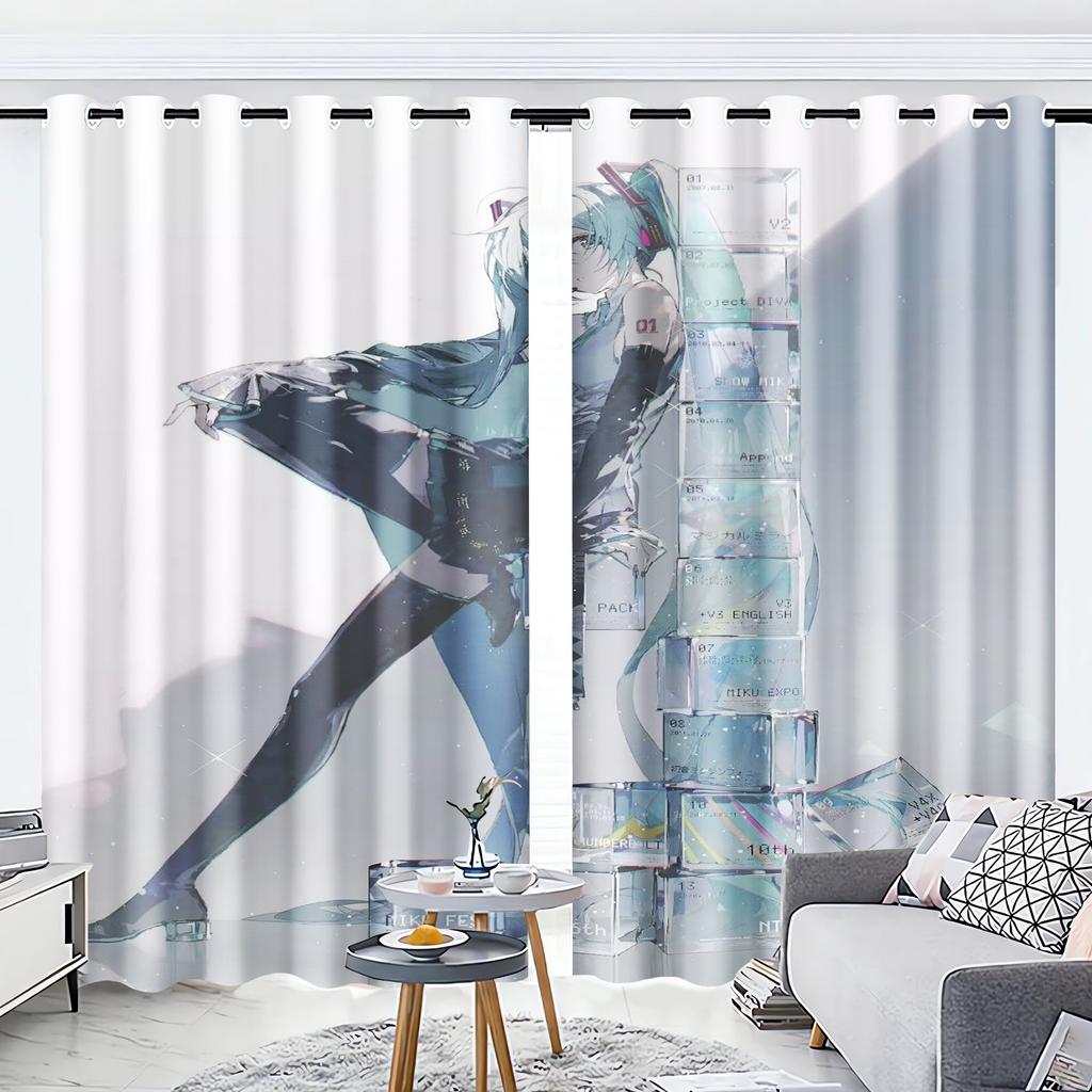 Cartoon Curtain Beautiful Girl Home Hatsune Miku 3D Print Cute Style Polyester Window Blackout Children Bedroom Living Room