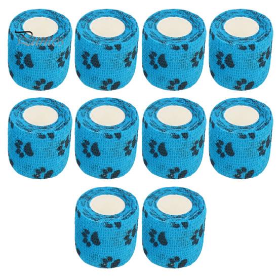 

10 шт., самоклеящаяся нетканая тканевая лента с принтом лапы для домашних животных, эластичная удобная лента для оказания первой помощи кошачьим ранам 2.5cm синий