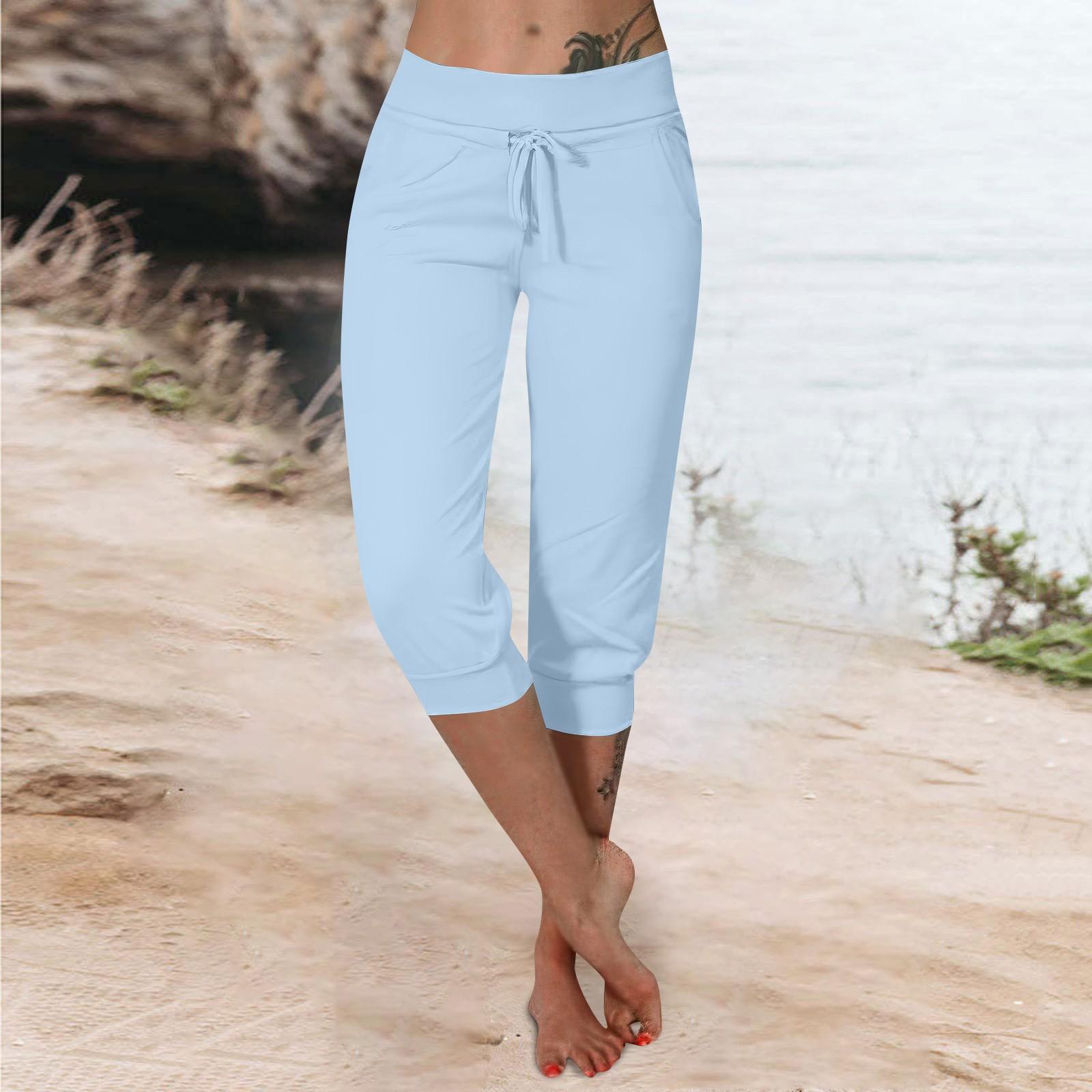 

Брюки для женщин, укороченные шорты для женщин, летние новые повседневные эластичные модные повседневные брюки XL светло-синий