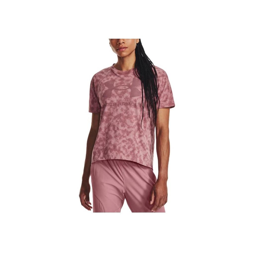 Under Armour Logo Print Crew Neck Casual Short Sleeve T-Shirt Women Tops Essence-Pink 1376742-697