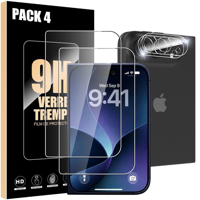 2 Verres Trempés et 2 Vitres Objectif Arrière pour iPhone Duo - Protection 9H Rigide