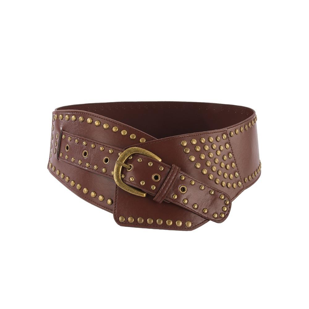 Metal Rivet Wide Belt Adjustable Waist Band Fashion Irregular Cummerbund Spice Girls