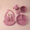 Color Kids 6PCS Silicone Feeding Set Divided Plates Sippy Cup Training Eating Cutlery Strong Suction Bowl BPA Free Tableware set