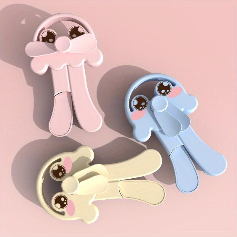 

3pcs Cute Cartoon Manual Press Fans,Portable Handheld Mini Fans in Pink, Blue, and White, Plastic, No Battery Required, Ideal for Summer, Manual Fan 3pcs