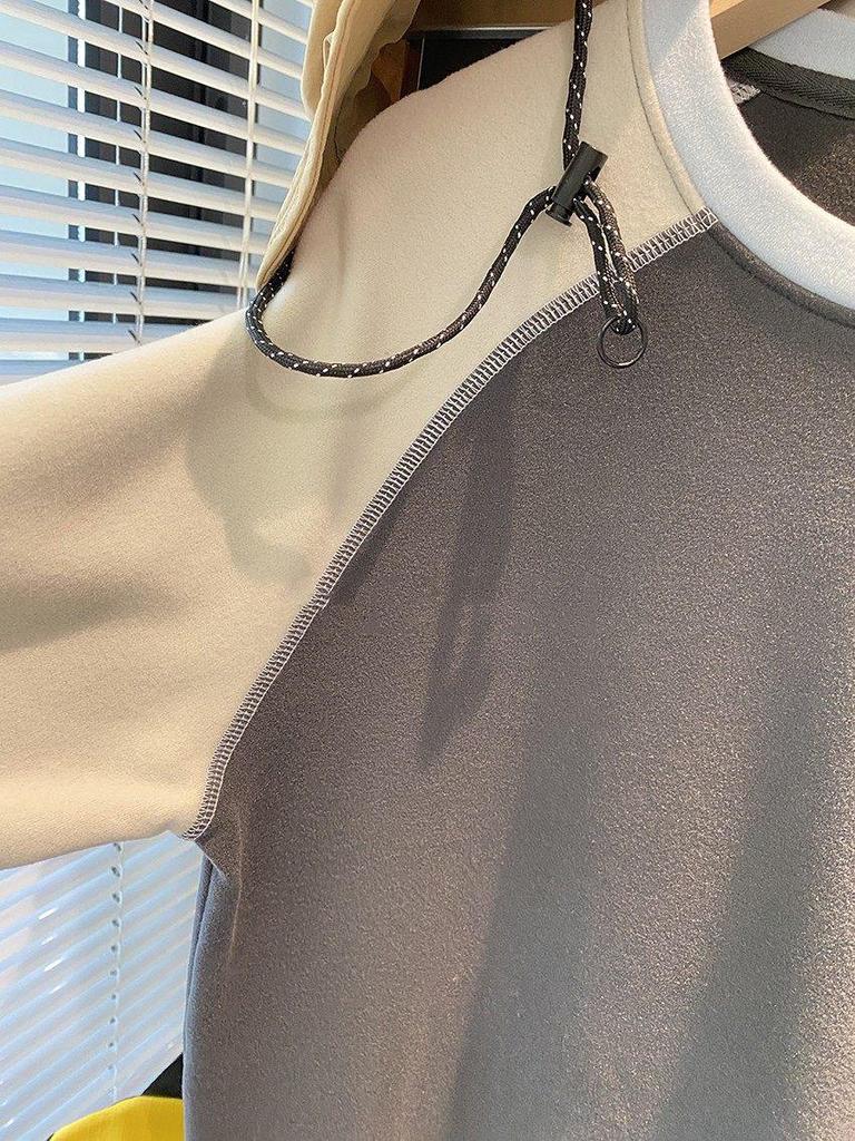 2025 Autumn/Winter Women's Dopamine Color Block Warm Plush Raglan Long Sleeve Base Layer T-shirt.