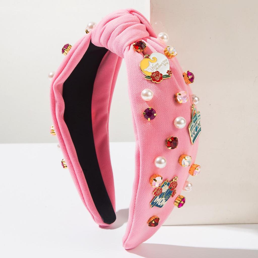 Mother's Day Element Hair Hoop Women's Alloy Letter Accessories Diamond Studded Pearl Festival Hair Accessories