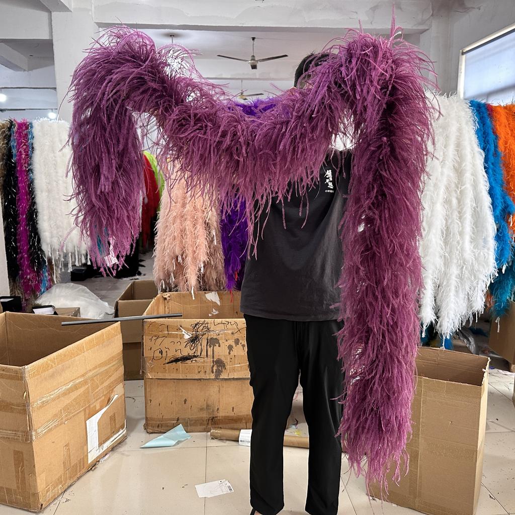 DIY Colorful Ostrich Feather Boa 6Ply Fluffy Shawl 0.5/1/2/3/4 Meter for Wedding Dress Carnival Performance Costume Party Decoration