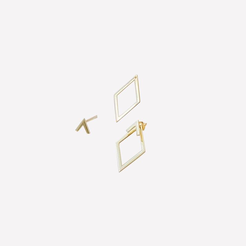 Retro Minimalist Geometric Square Detachable Triangles Stainless Steel Stud Earrings for Women Fashion Zircon Accessories Party