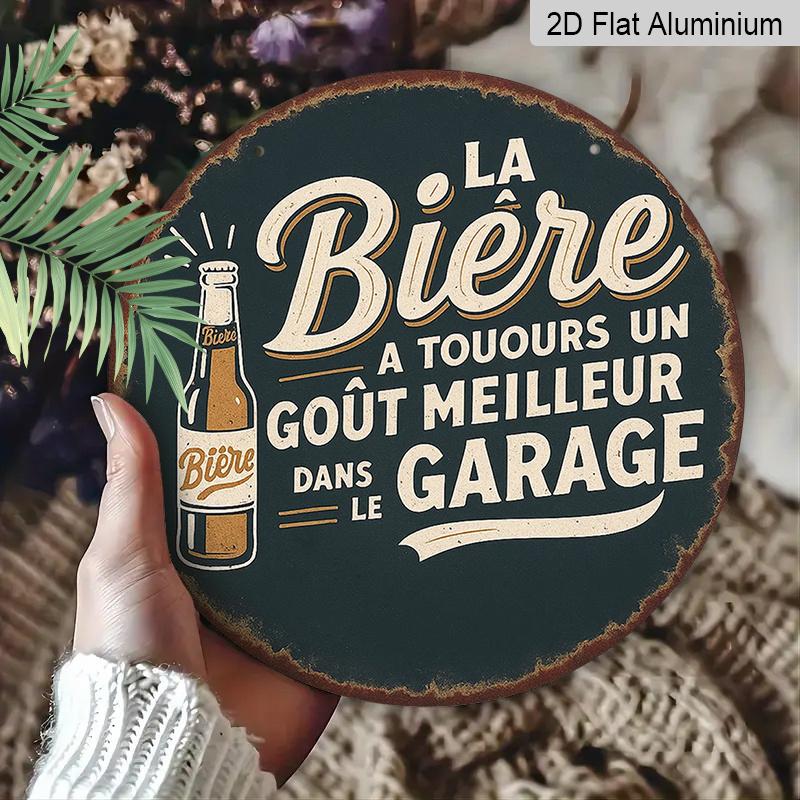 2D Flat, 1pc Round French Aluminum Sign, Vintage "Beer" Decorative Plaque, "Bar" Decor Sign, Suitable for Decorating Kitchens, Bars, Restaurants