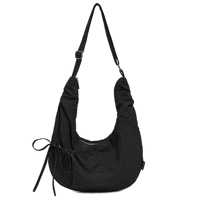 Клетчатая Плиссированная Сумка Винтажная Большая Вместимость Наплечная Сумка Через Плечо чёрный