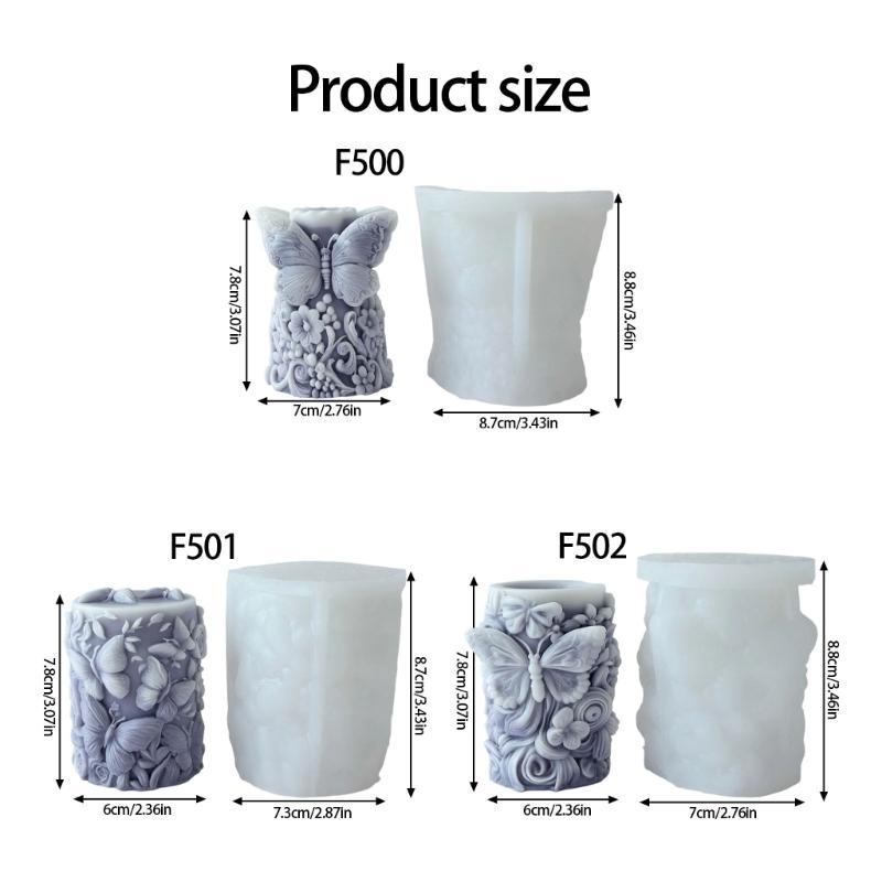 Silicone Cylinder Candle Mould With Florals Butterfly Embossed Designs for Artistics Handmade Candle and Home Decoration