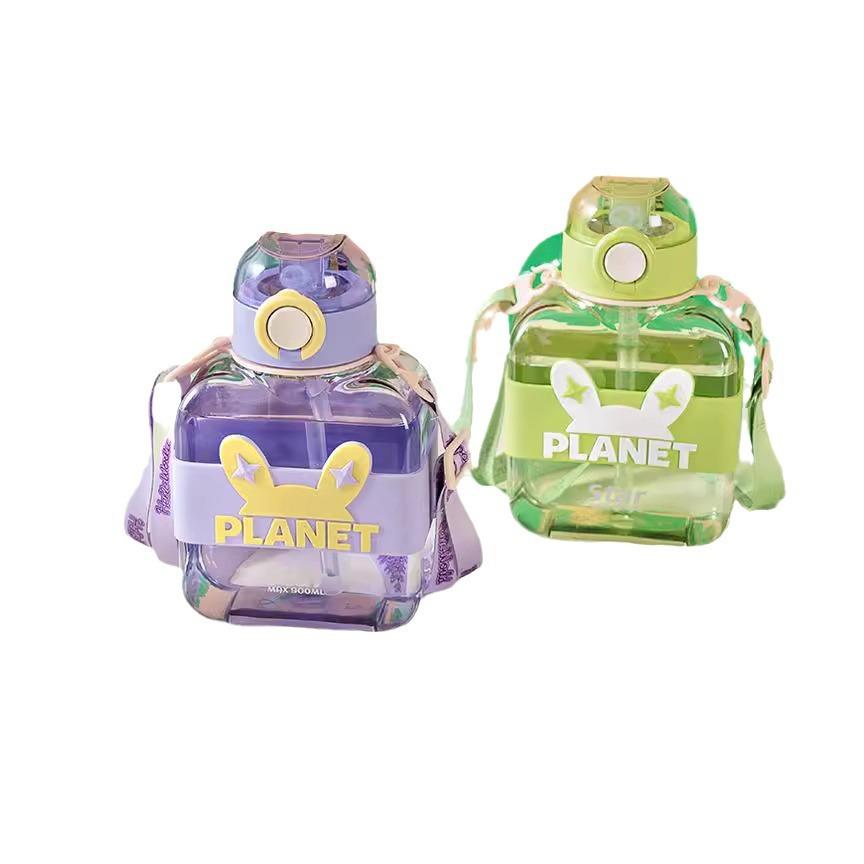 Water bottle1 plastic cup cute square cup new clear rabbit ear plastic cup strap kettle plastic cup manufacturer