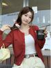 Women's Petite Gray Knit Cardigan - Embroidered Academy Style, New Spring/Summer 2025 Collection