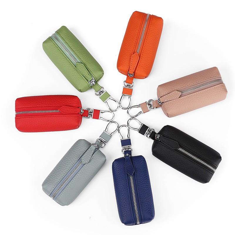Genuine Leather Key Case With Zipper Pocket Car Keys Stylish Waist Clip Holder In Multiple Colors
