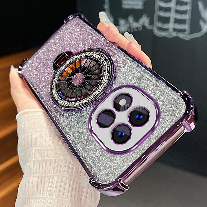 Note14pro Plating Rotate Gyro Holder Case On For Xiaomi Redmi Note 14 Pro Plus 14pro 4g 5g Silicone Stand Cover Mi Poco X7 X7pro