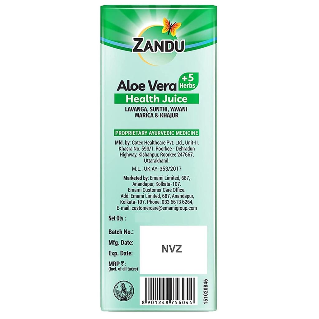 Zandu Aloe Vera + 5 Herbs Health Juice 1000 ml Ayurvedic Herbal Drink No Added Sugar Daily Wellness Digestive Skin Support