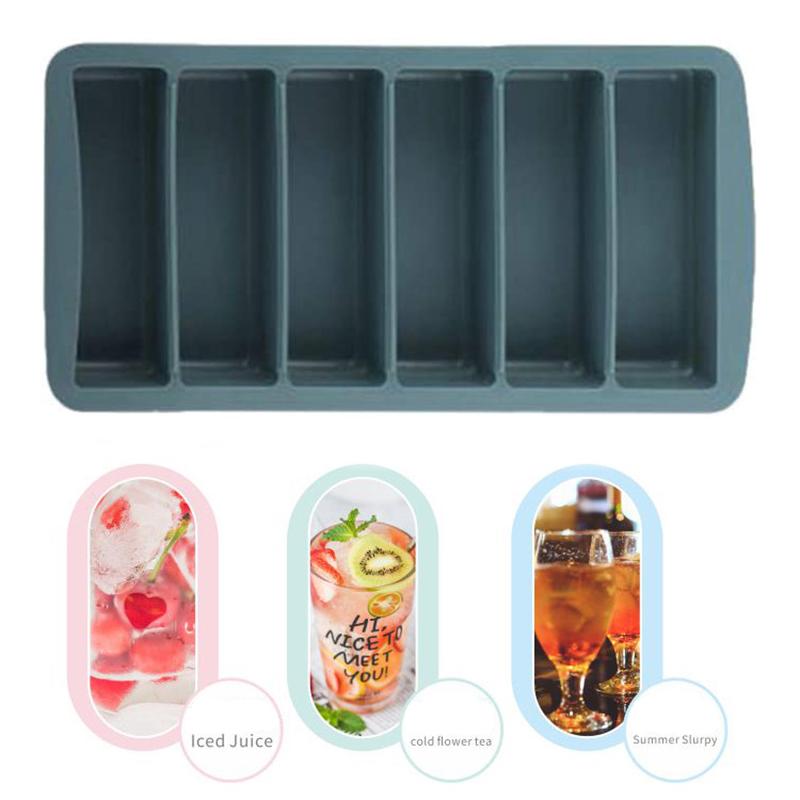6 Grids Long Ice Cube Tray Kitchen Reusable Silicone Ice Cube Mold BPA Free Ice Maker Food Grade Silicone Ice Cubes Maker