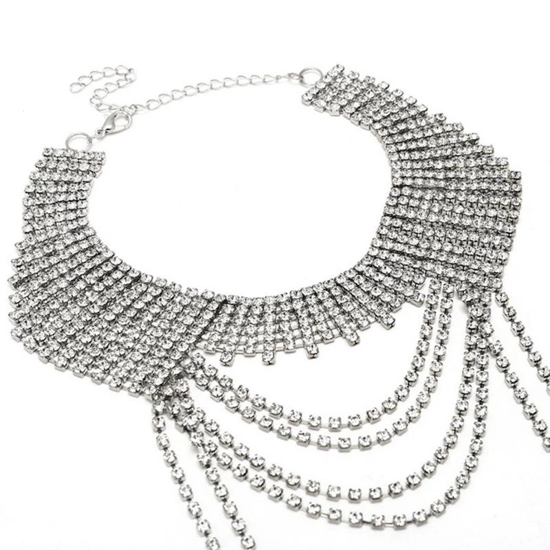 European And American Jewelry, Retro Exaggerated Personality Irregular Trendy Necklace Full Of Diamonds Multi-Layer Fringed Collarbone Necklace Women