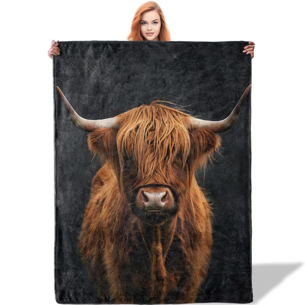 Cute Highland Cow Fleece Blanket Soft Cozy Farm Animal Flannel Throw Blanket for Farmhouse Bedroom Sofa Couch Outdoor Travel