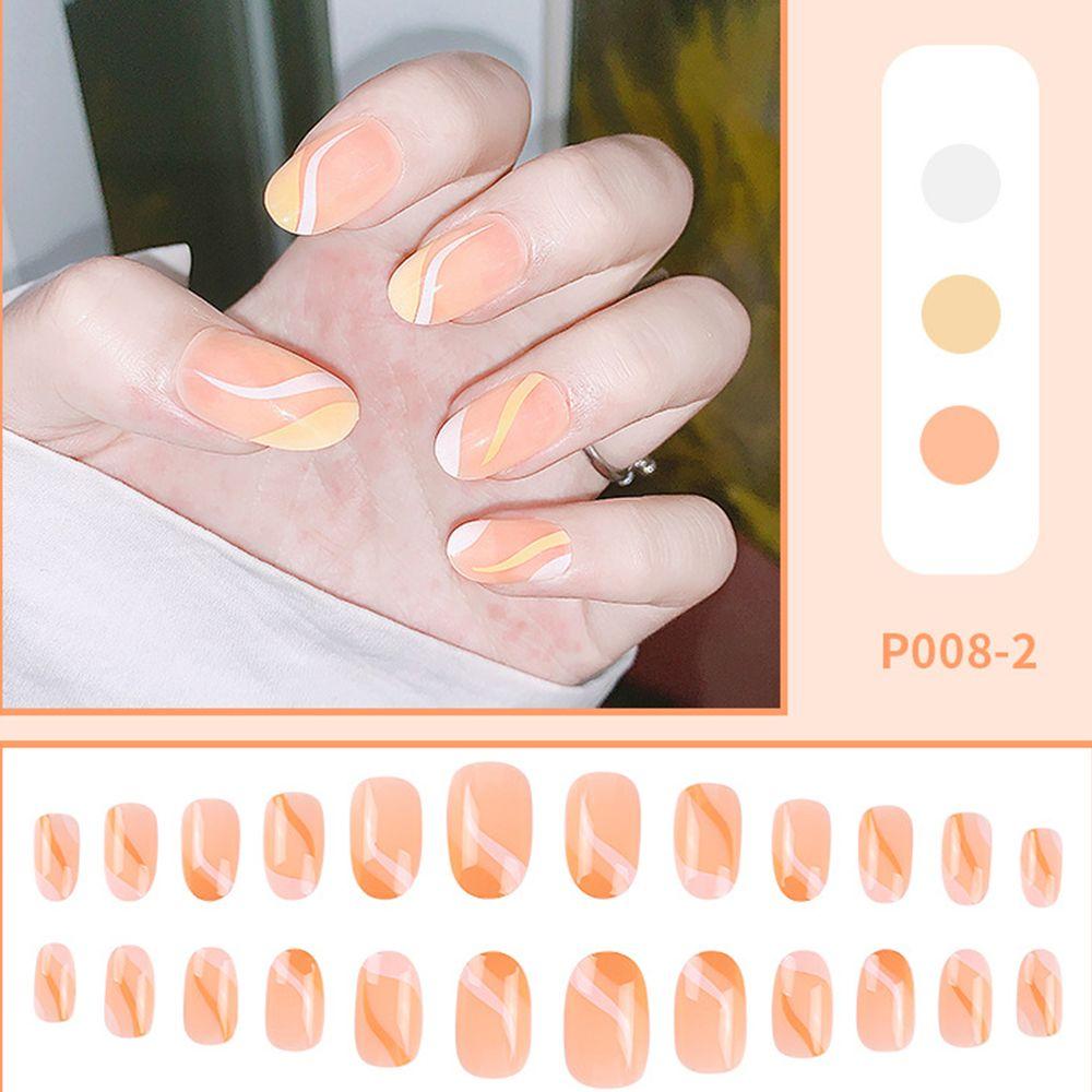 

Line Manicure Tools Oval Shape Long False Nail Fake Nails set DIY Nail Decoration Nail Art Patch