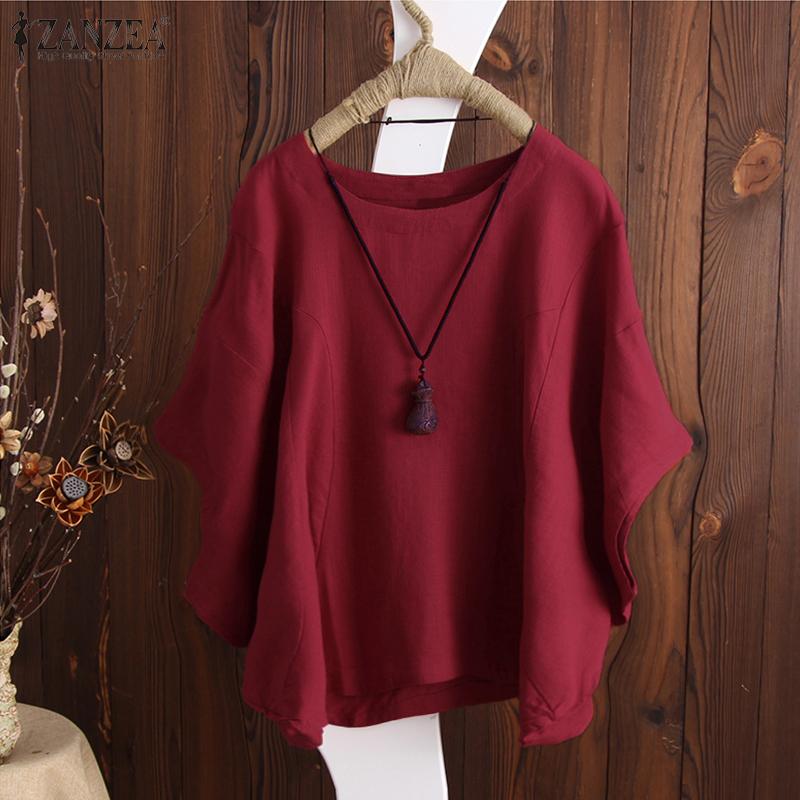 ZANZEA Women Summer Casual O-neck Batwing Sleeve Cotton Tee Tops