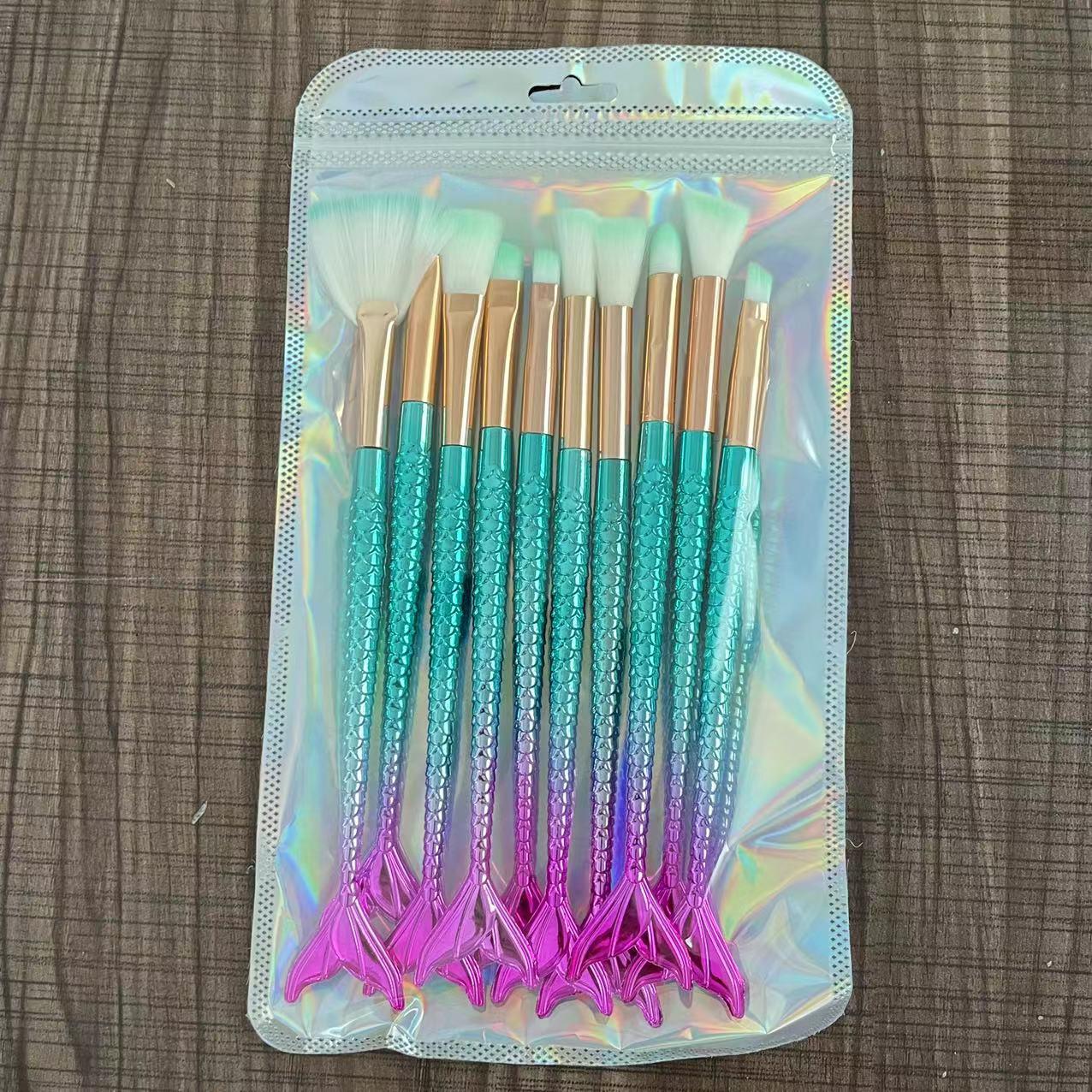 

Барвистий набір пензликів для макіяжу очей «Риб ячий хвіст русалки» з 10 предметів - Інструменти краси для тіней 3D