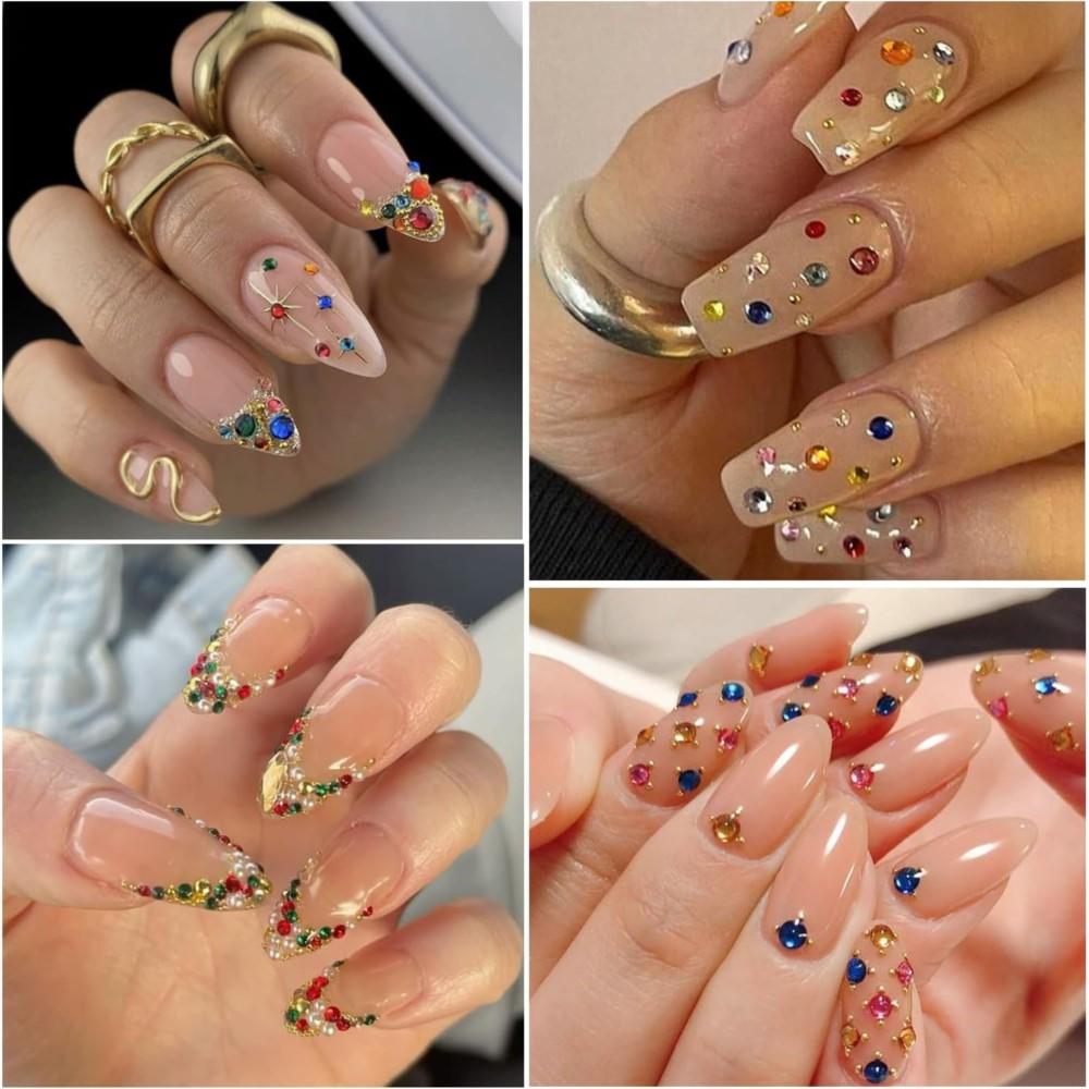 12Grids 3D Sparkling Colorful Rhinestones Nail Gems SS6-SS20 Mix FlatBack Round Nail Diamonds Bling Nail Jewelry Accessories D8#