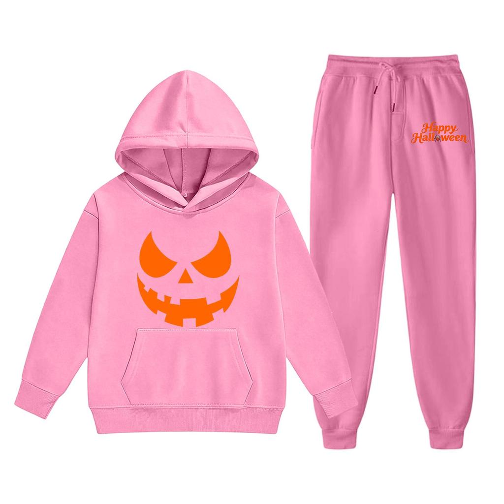 Kids Hoodie and Sweatpants Set with Halloween Print for Holiday Wear