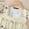 ZANZEA Women Elegant Square Collar Casual Sleeveless Print Tank Tops