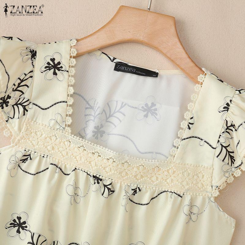 ZANZEA Women Elegant Square Collar Casual Sleeveless Print Tank Tops