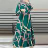 Cross-Border 2025 Long Sleeve Printed Middle Eastern Muslim Malay Dress - Long Robe, Round Neck