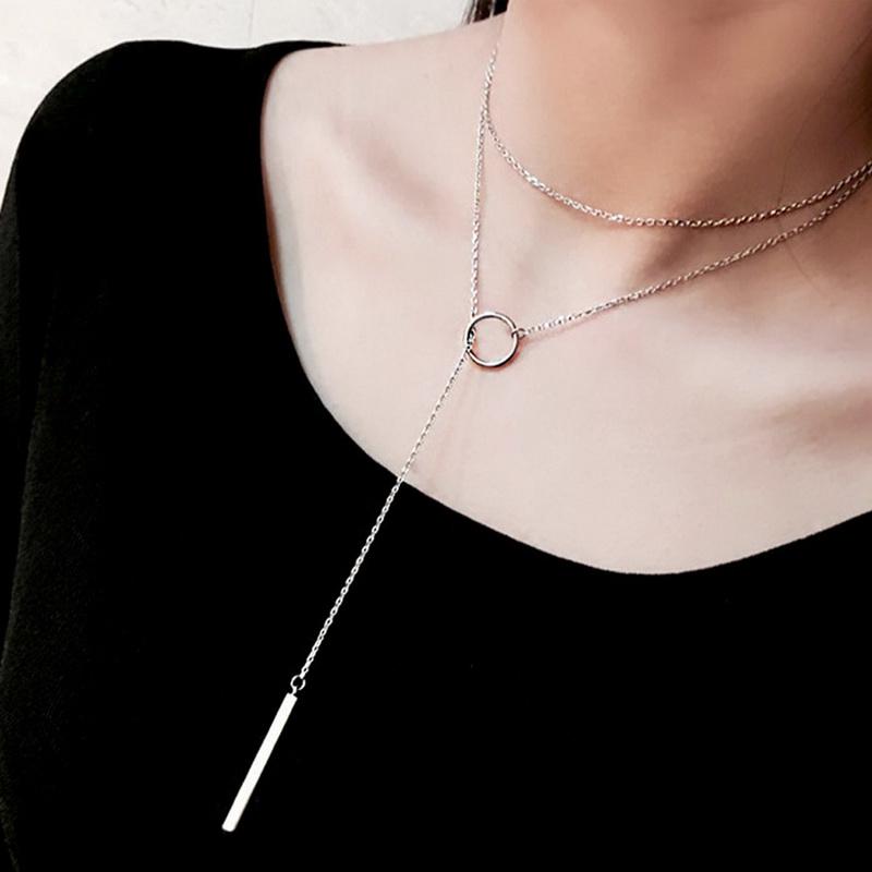 Long Chain Exaggerated Single Circle Necklace, Tassel Pendant Design, Personalized Trendy And Cool Collarbone Chain Accessory