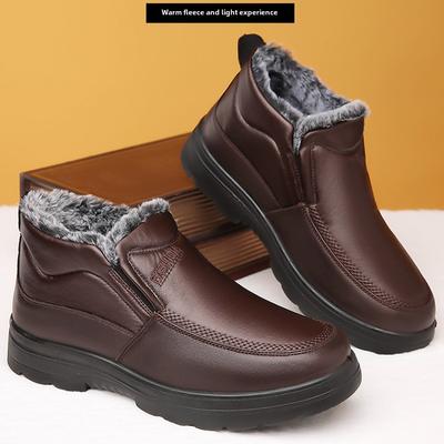 Sapatos de algodão para idosos masculinos, botas quentes de pelúcia para o inverno, antiderrapantes, à prova d'água, para trabalho ao ar livre, sapatos casuais