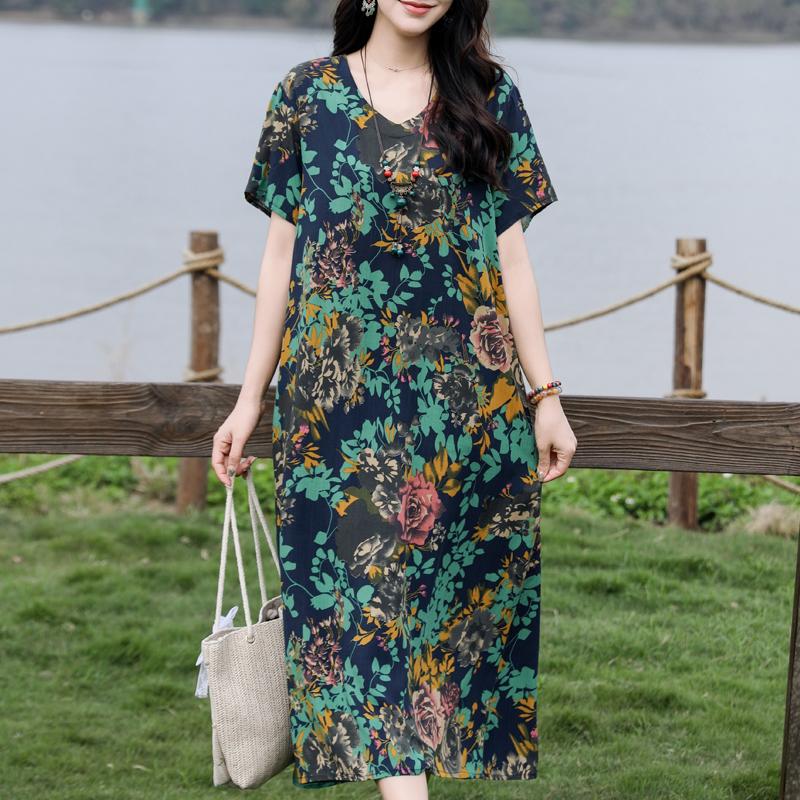 Casual Women's Dresses Summer Vintage Clothes Plus Size Elegant Short Sleeve Summer Long Dress