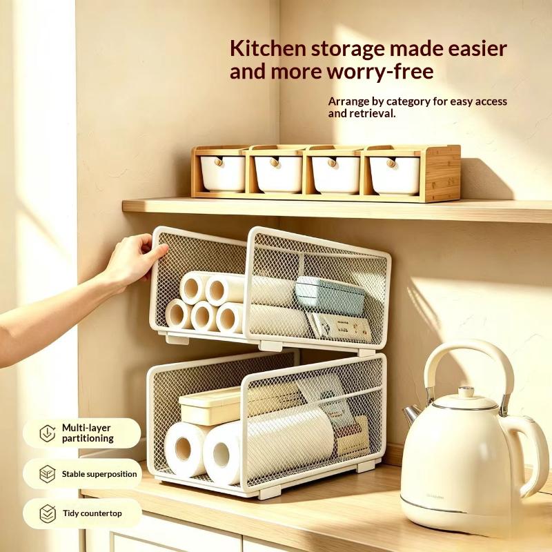 Stackable Kitchen Storage Baskets Easy Install Pantry Racks for Spices Plastic Wrap Paper Towel Kitchen Organization