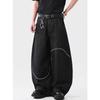 American retro embroidery design scimitar jeans men's solid color loose wide-leg casual floor pants